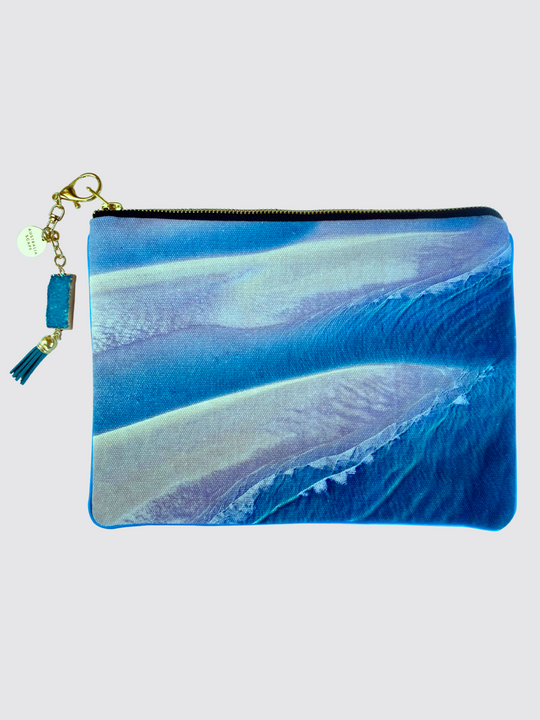 The Broome (sandbank) clutch bag - showing the aqua Indian ocean sculpting beautiful shapes in the coastal shallows.