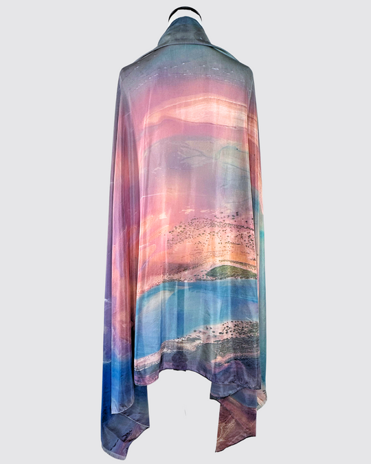 The Port Hedland (coast) cotton silk scarf - showing the captivating pink, green and blue hues created as the inlet meets the Indian Ocean.