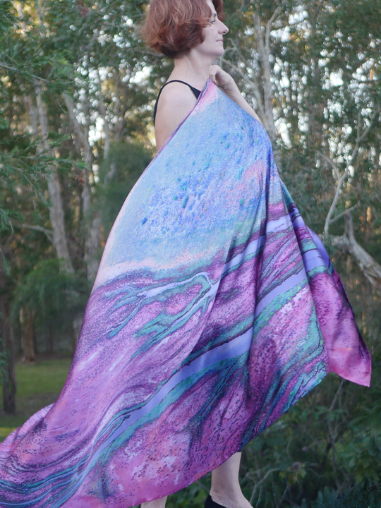 Australia Scape 100% silk scarf capturing Port Hedland with its striking pink estuary.