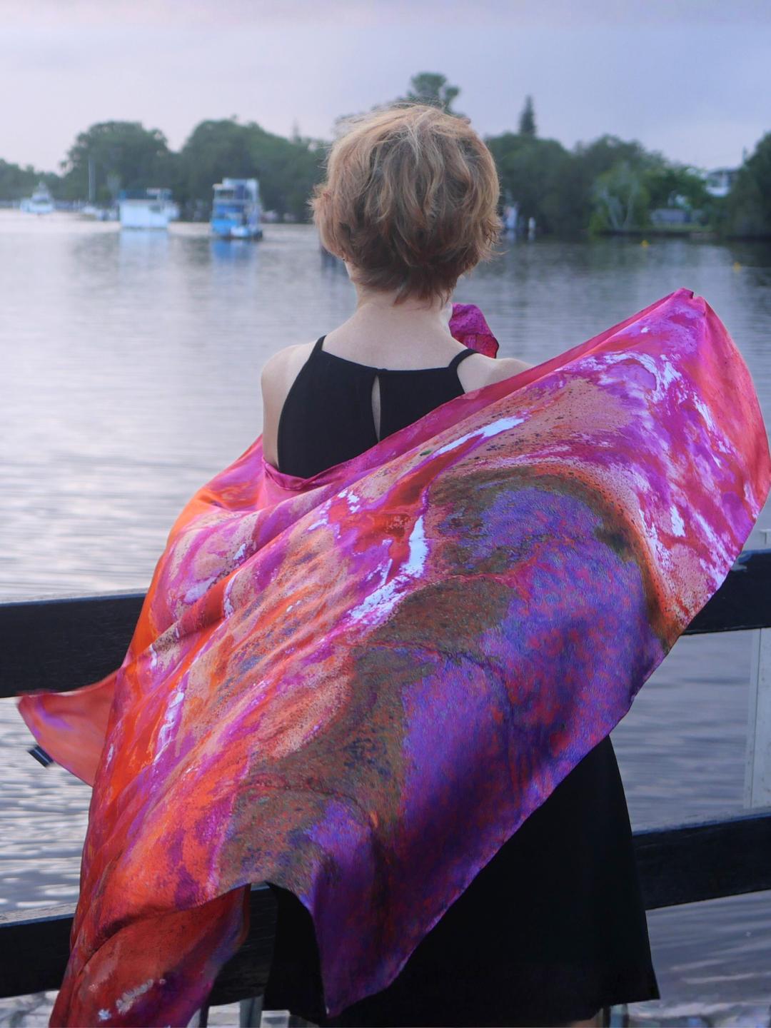 Australia Scape designer scarf in 100% silk depicting the Karratha landscape in rich red tones.