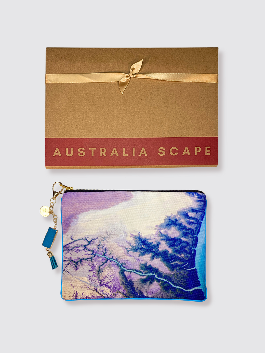 Alligator Rivers clutch in Australia Scape gift box, ready for gifting.