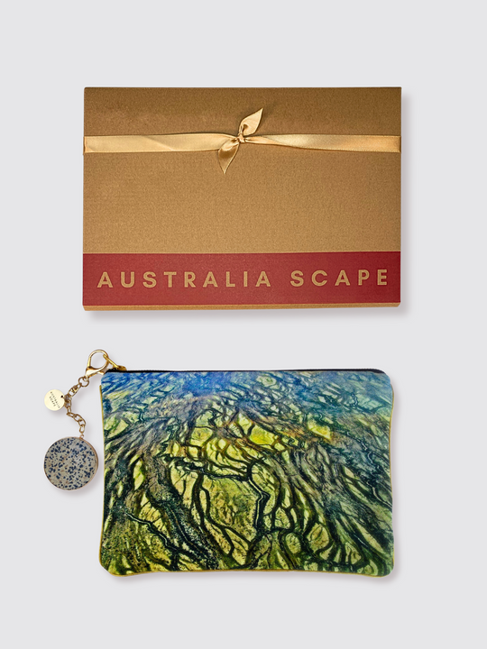 Diamantina River clutch in Australia Scape gift box, ready for gifting.