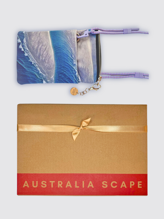Broome phone pouch in Australia Scape gift box, ready for gifting.
