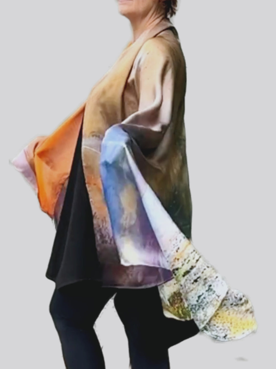Australia Scape designer scarf in 100% silk featuring the Lake Eyre landscape — slow motion video showing the silk reflections and drape.