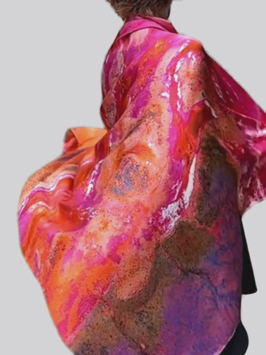 Australia Scape designer scarf in 100% silk featuring the Karratha landscape — slow motion video showing the silk reflections and drape.