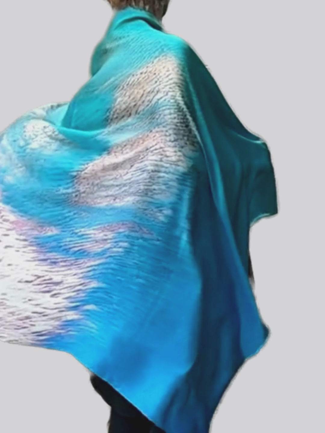 Australia Scape designer scarf in 100% silk featuring the Broome landscape — slow motion video showing the silk reflections and drape.